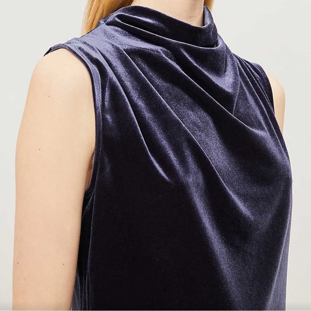 Reiss Velvet Sleeveless Cowl Neck Top in Navy - Picture 12 of 12